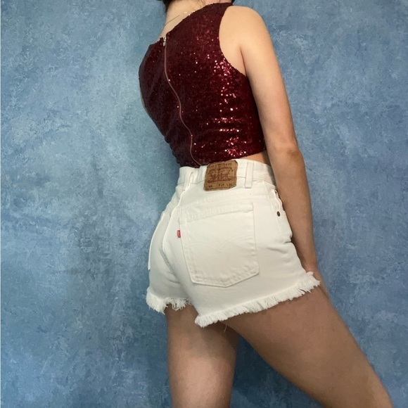 Red Sequin Cutout Sleeveless Crop Top - Picture 2 of 4